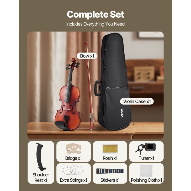 Viulu 4/4 kokoinen yläkansi kuusi pohja ja sivut vaahtera mattaruskea setti