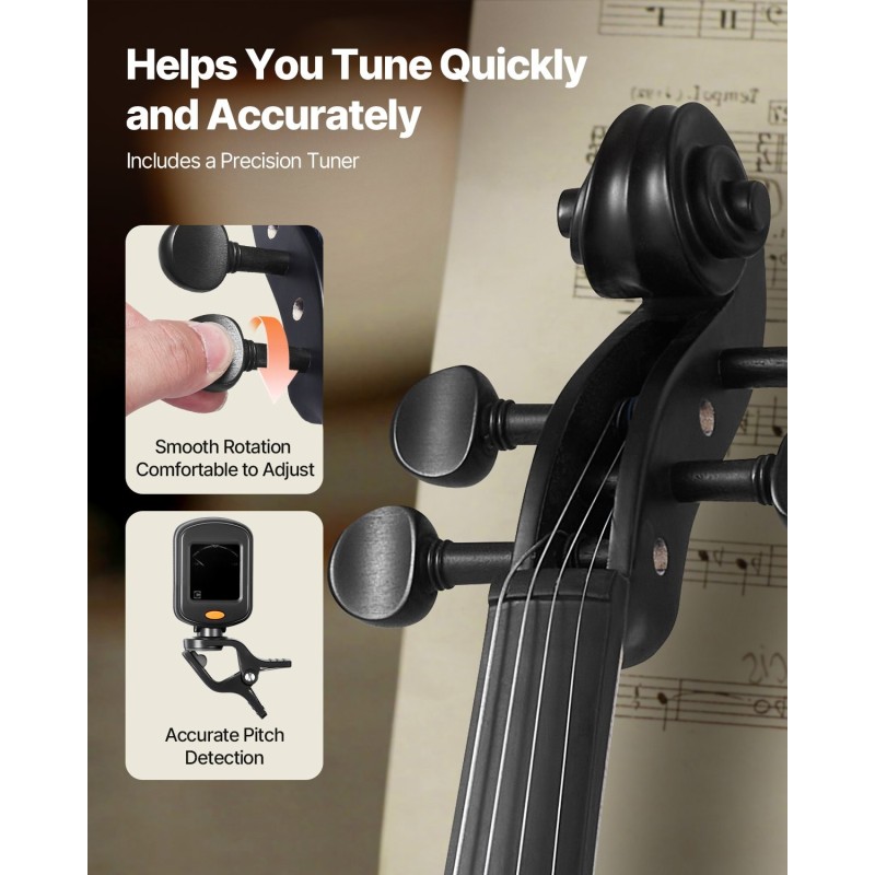 Viulu 4/4 355 mm kuusikansi vaahterapohja mattamusta setti aloittelijoille