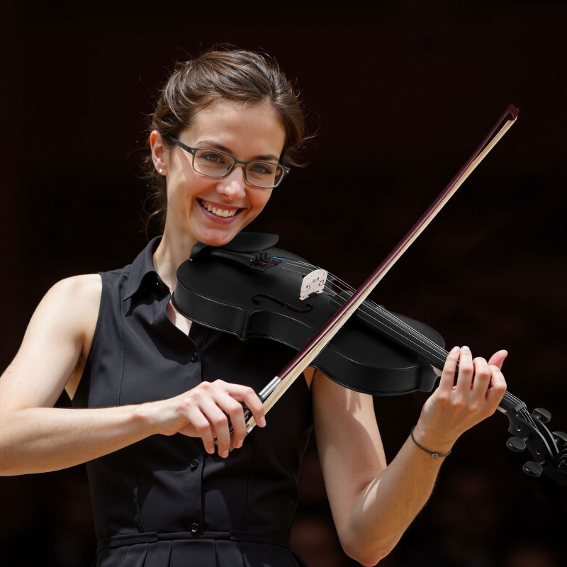 Viulu 4/4 355 mm kuusikansi vaahterapohja mattamusta setti aloittelijoille