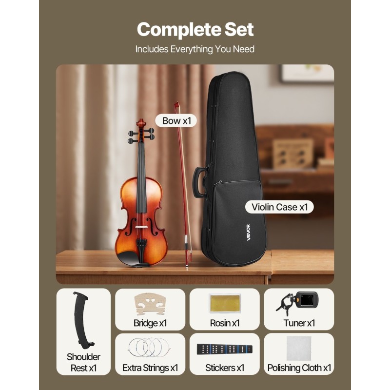 4/4-viulu kuusikansi vaahterapohja vaahteratalla kiiltävä ruskea tiikeriliekki aloitussetti aloittelijoille