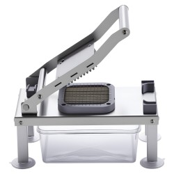 Vihannesleikkuri ruostumattomasta teräksestä 9 terää irrotettavilla osilla säilytysastiolla painallusmekanismilla