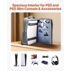 Reppumallinen kuljetuslaukku PS5 ja PS5 Slim konsoleille nailonista EPE-vaahtovuorella musta