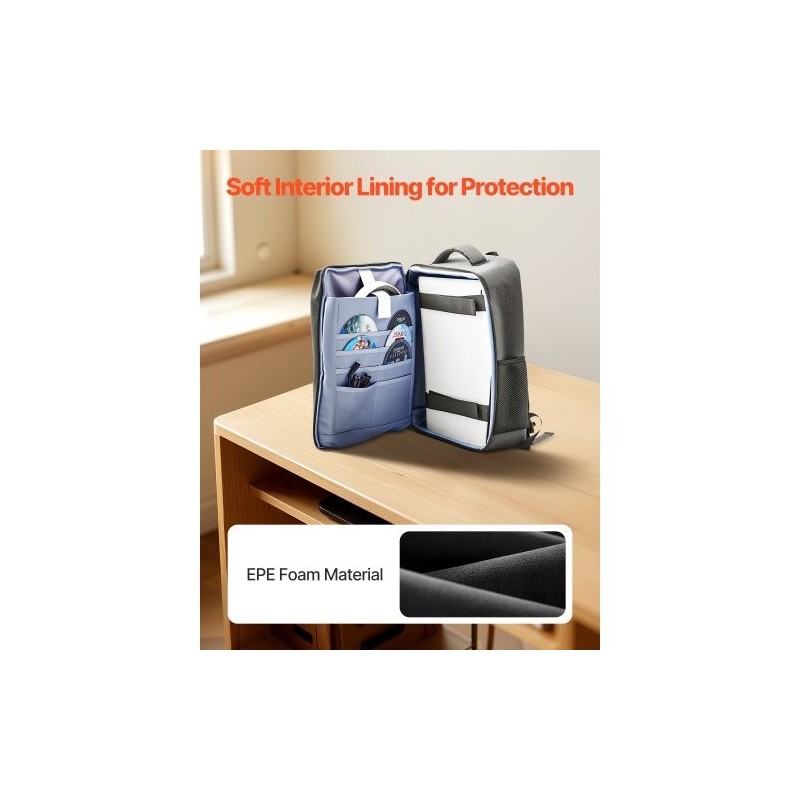 Reppumallinen kuljetuslaukku PS5 ja PS5 Slim konsoleille nailonista EPE-vaahtovuorella musta