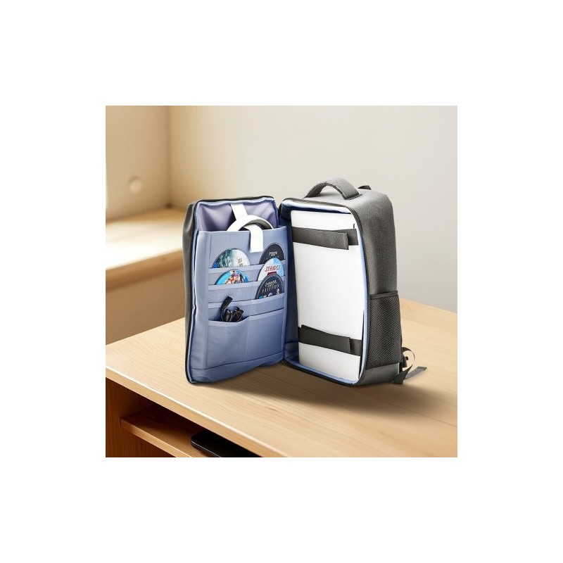 Reppumallinen kuljetuslaukku PS5 ja PS5 Slim konsoleille nailonista EPE-vaahtovuorella musta