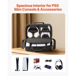 EVA-kantolaukku PS5 Slim konsolille musta samettivuori olkahihnalla