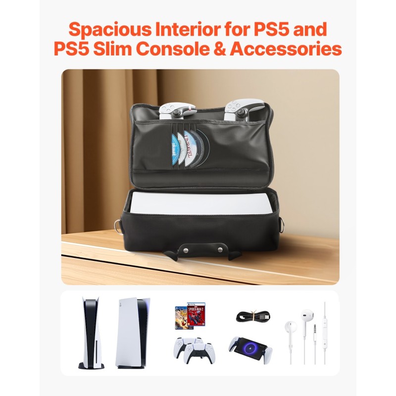 Kantolaukku PS5 ja PS5 Slim konsoleille nailon vedenkestävä musta