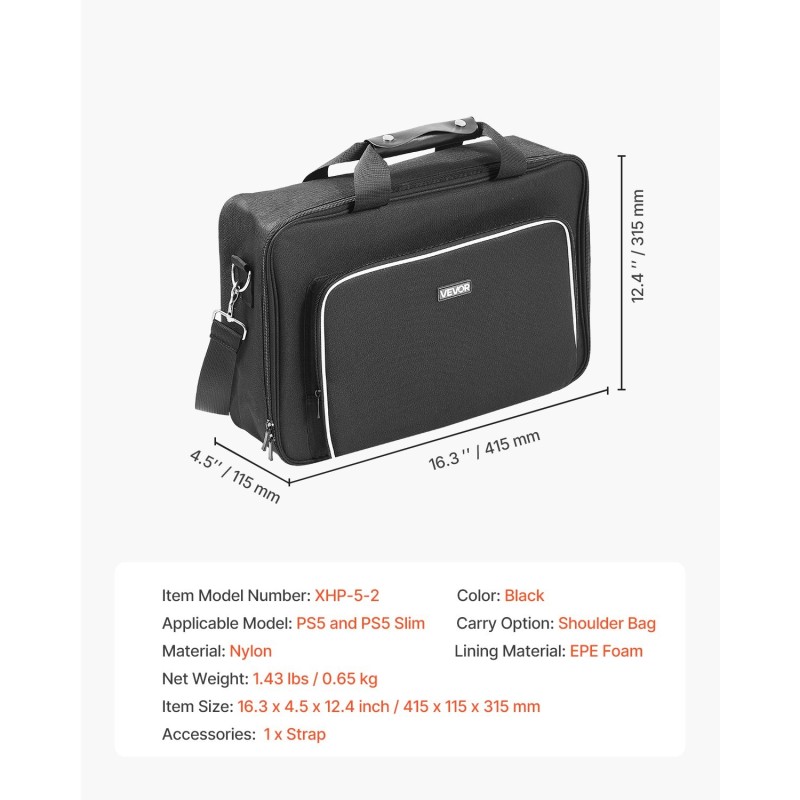 Kantolaukku PS5 ja PS5 Slim konsoleille nailon vedenkestävä musta