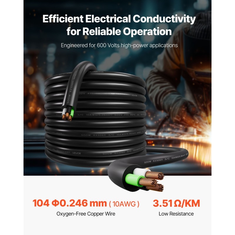 Sähkökaapeli CPE-kuori 10 AWG 6 mm² 3-johtiminen 30,48 m 600 V