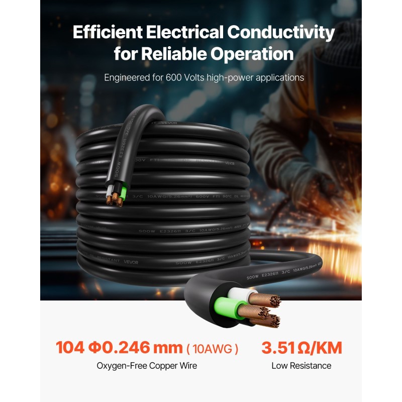 Sähkökaapeli CPE-kumieriste 10AWG 6 mm² 15,24 m hapeton kupari 600 VAC