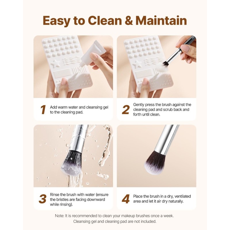 Meikkisivellinsetti 15-osainen synteettisillä harjaksilla puuvarsilla alumiinisilla holkeilla kasvoille silmille kulmille