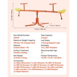 Keinulauta kaksipaikkainen hiiliteräs ja PE-muovi 360 asteen pulverimaalattu kolmesta vuodesta alkaen