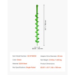 Maa- ja istutusporanterä Q235-teräksinen halkaisija 80 mm 20 mm adapterilla