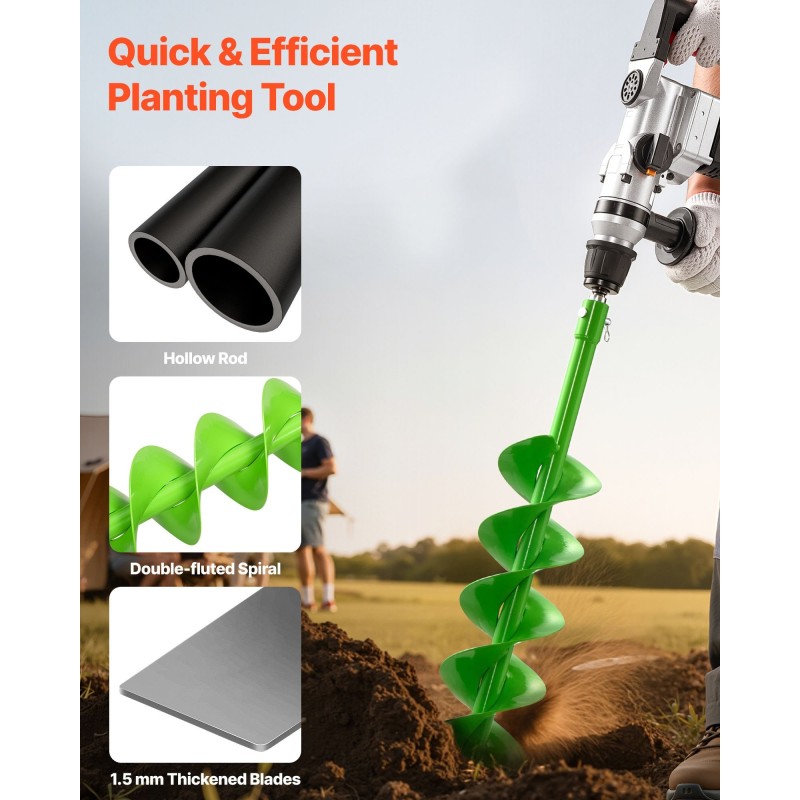 Istutuspora teräs 150 x 800 mm spiraaliterällä 20 mm sovittimella