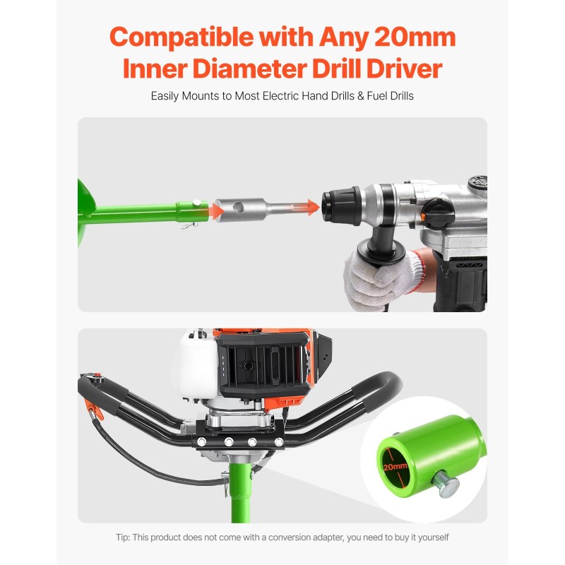 Istutuspora teräs 150 x 800 mm spiraaliterällä 20 mm sovittimella