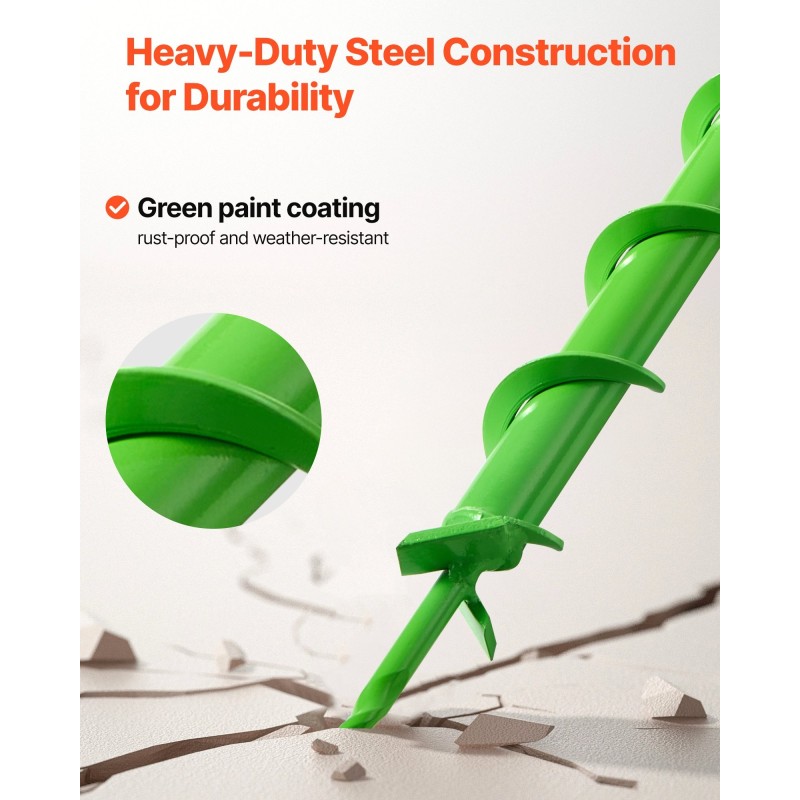 Spiraaliporanterä 40 × 800 mm teräs 20 mm adapterilla yksikierteinen istutukseen