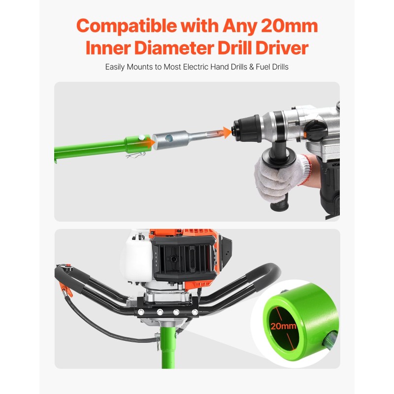 Spiraaliporanterä 40 × 800 mm teräs 20 mm adapterilla yksikierteinen istutukseen