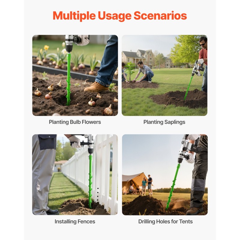 Spiraaliporanterä 40 × 800 mm teräs 20 mm adapterilla yksikierteinen istutukseen