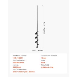 Spiraaliporanterä teräs 40 mm 420 mm 8 mm varsi istutukseen