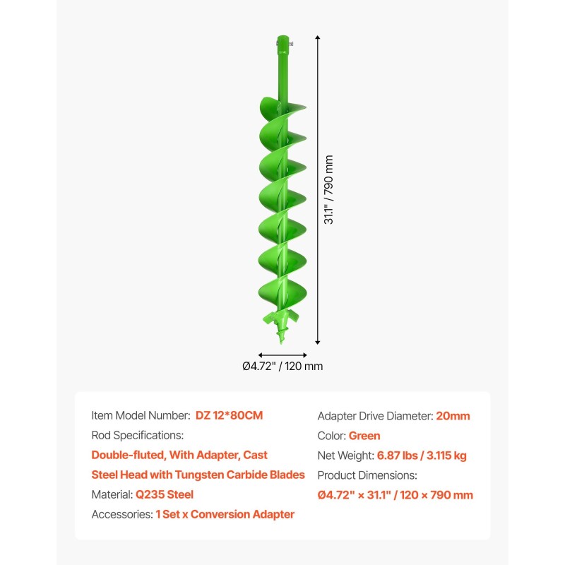 Istutusporanterä Q235-teräs valuteräspää volframikarbiditerät 120 mm halkaisija 20 mm istukkaan sopiva