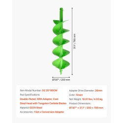 Istutusporanterä Q235-teräs halkaisija 200 mm pituus 790 mm sopii 20 mm karaan