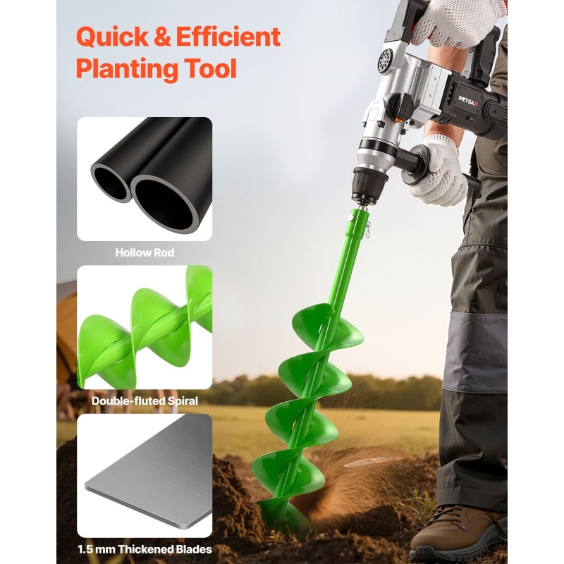 Spiraalikaira teräs 100 x 790 mm 20 mm akselilla istutukseen ja aitoihin