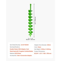 Spiraalikaira teräs 100 x 790 mm 20 mm akselilla istutukseen ja aitoihin