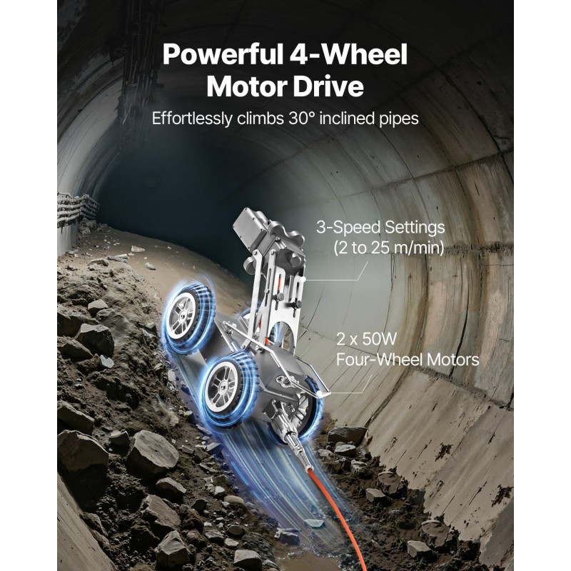 Putkistotarkastusrobotti 60 metrin kaapelilla 2 megapikselin kamerat 8 LED-valoa 300–1500 mm putkiin