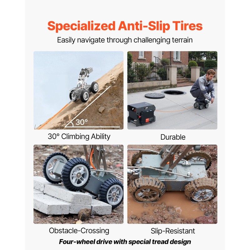 Putkitarkastusrobotti 120 m kaapelilla 300–1500 mm putkille 2 megapikselin kameroilla