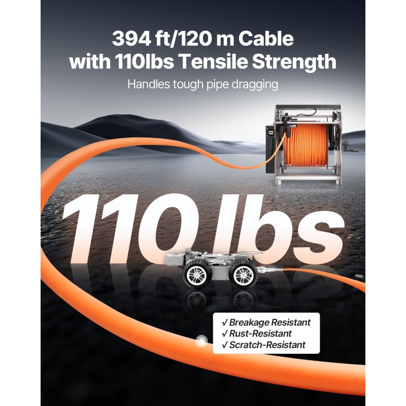 Putkitarkastusrobotti 120 m kaapelilla 300–1500 mm putkille 2 megapikselin kameroilla