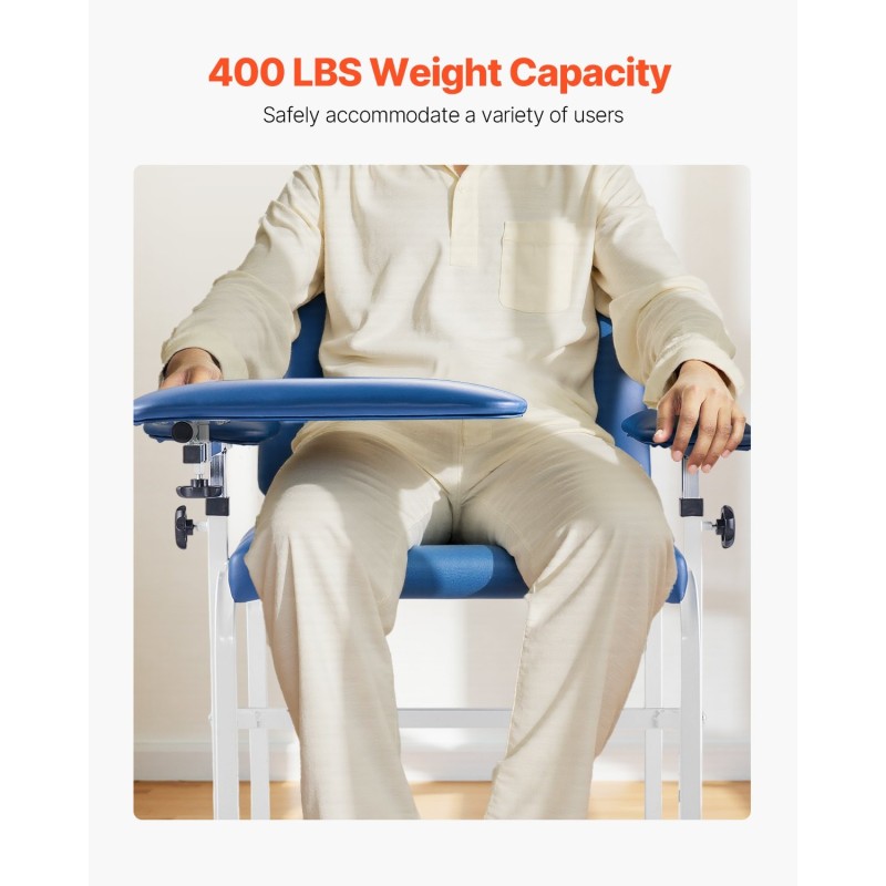 Verinäytteenottotuoli hiiliteräsrunko PVC-keinonahkainen pehmustettu istuin säädettävät käsinojat 181 kg kantavuus