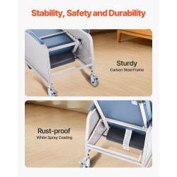 Geriatrinen lepotuoli 3-asentoinen hiiliteräsrunko pehmustettu muovinahkainen istuin 4 pyörää