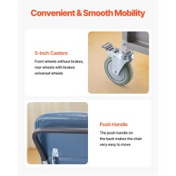 Geriatrinen lepotuoli 3-asentoinen hiiliteräsrunko pehmustettu muovinahkainen istuin 4 pyörää