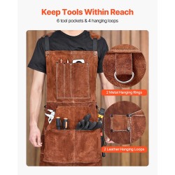 Hitsausesiliina naudannahkainen liekinkestävä ruskea kuusi työkalutaskua