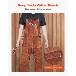 Hitsausesiliina naudannahkainen jakolahkeinen koko L ruskea paloa hidastava 3 työkalutaskua