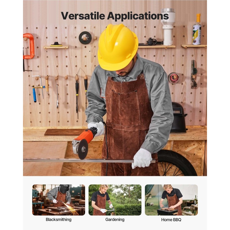 Hitsausesiliina naudannahkainen jakolahkeinen koko L ruskea paloa hidastava 3 työkalutaskua