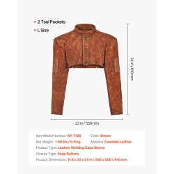 Nahkainen hitsausviitta hihoilla naudannahka koko L hitsaukseen kaksi työkalutaskua