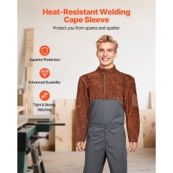 Hitsausviitta hihoilla lehmännahkainen koko XL ruskea kaksi työkalutaskua hitsaukseen ja takomiseen