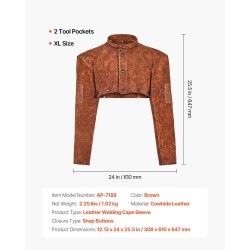 Hitsausviitta hihoilla lehmännahkainen koko XL ruskea kaksi työkalutaskua hitsaukseen ja takomiseen