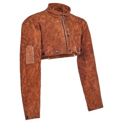 Hitsausviitta hihoilla lehmännahkainen koko XL ruskea kaksi työkalutaskua hitsaukseen ja takomiseen