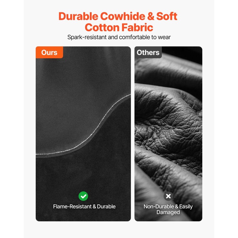 Hitsaushihat naudannahkaa ja paloa hidastavaa puuvillaa pitkät joustavilla hihansuilla hitsaukseen