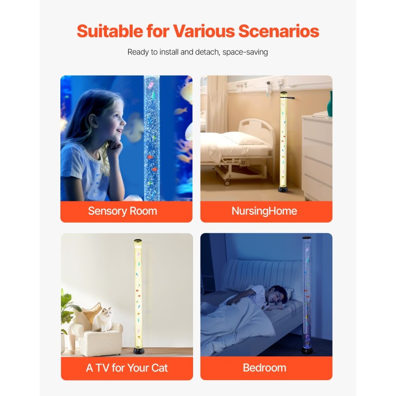 Kuplaputkilamppu lattialla seisova 150 cm 16 väriä kaukosäädin hiljainen 40–45 dB