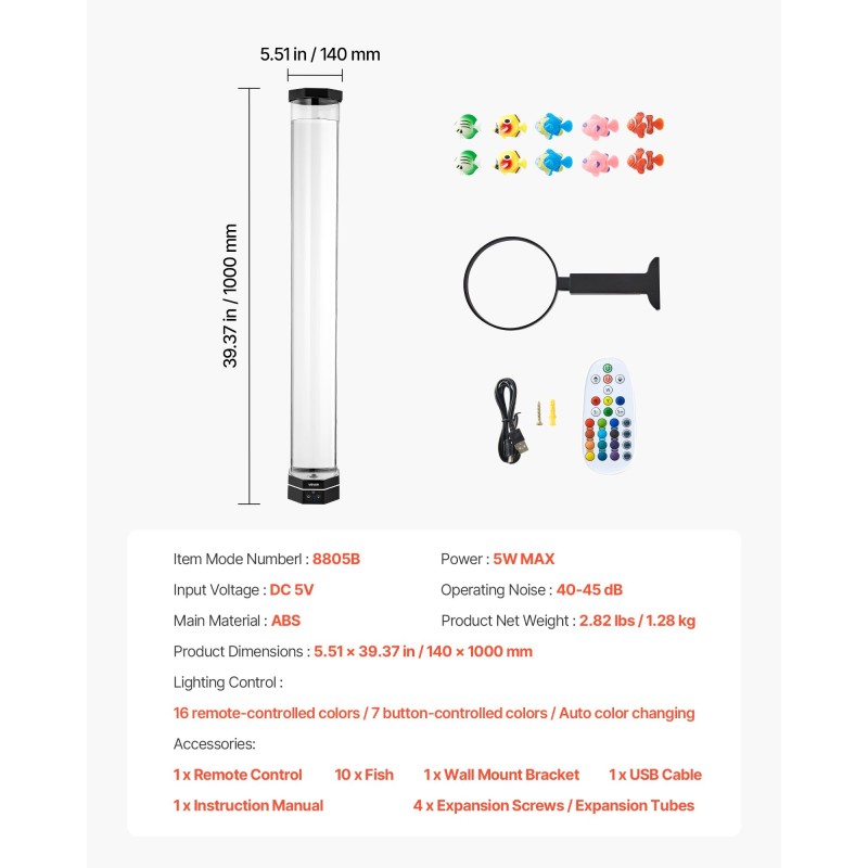 Kuplaputkilamppu ABS noin 1 m lattialla seisova 16 värin kaukosäätimellä