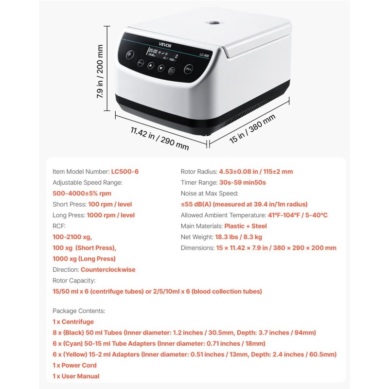 Pöytämallinen laboratoriolinkouskone 500–4000 kierrosta/min 6-paikkainen 15/50ml