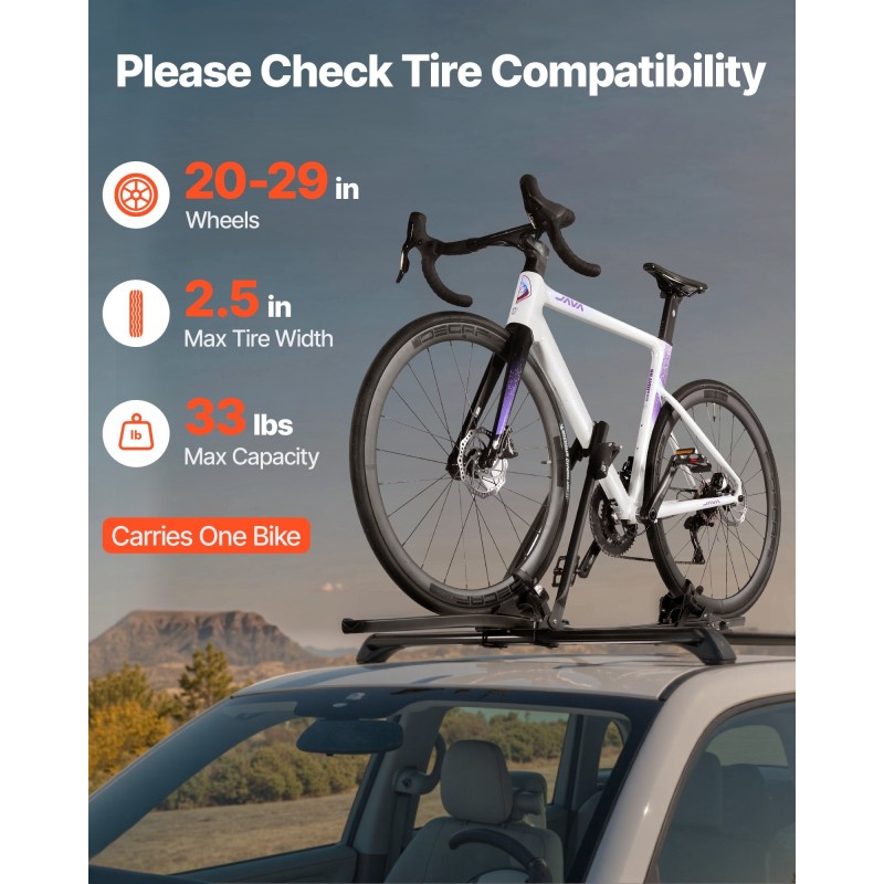 Kattopyöräteline pystyasennettava alumiinirunkoinen yhdelle polkupyörälle lukittava 20–29 tuuman renkaisiin sopiva