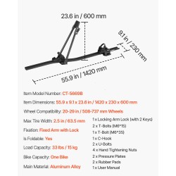 Kattopyöräteline pystyasennettava alumiinirunkoinen yhdelle polkupyörälle lukittava 20–29 tuuman renkaisiin sopiva