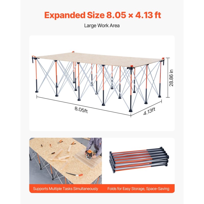 Kannettava taitettava työpukki alumiiniseos ja hiiliteräsrunko kantavuus 2724 kg