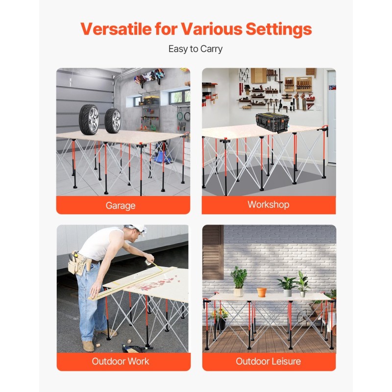 Taitettava työpukki alumiiniseos ja hiiliteräs 12 jalkaa 2041 kilogramman kantavuus