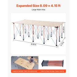 Kokoontaitettava työalusta 15 tukijalkaa alumiiniseos ja hiiliteräs 2445x1255 mm 2724 kg