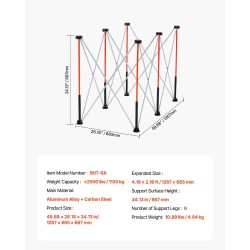 Taittuva työpukki alumiiniseos ja hiiliteräs 1135 kg kantavuus kuudella tukijalalla