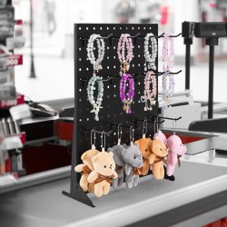 Pöytämallinen rei'itetty esittelyteline 2-osainen kylmävalssattu teräs musta 30 koukkua